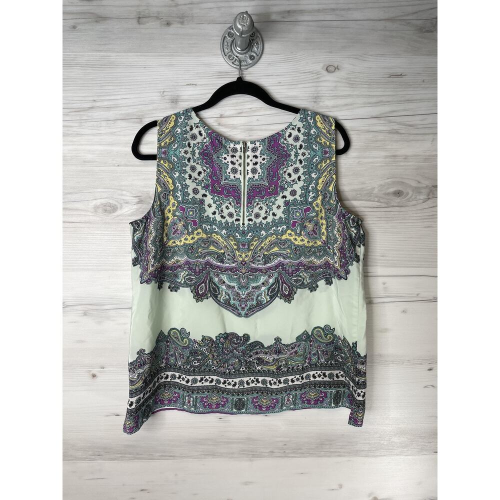 Talbots Sleeveless Shirt Womens Large Multi Color Paisley Print Zip Back Top - Picture 8 of 9